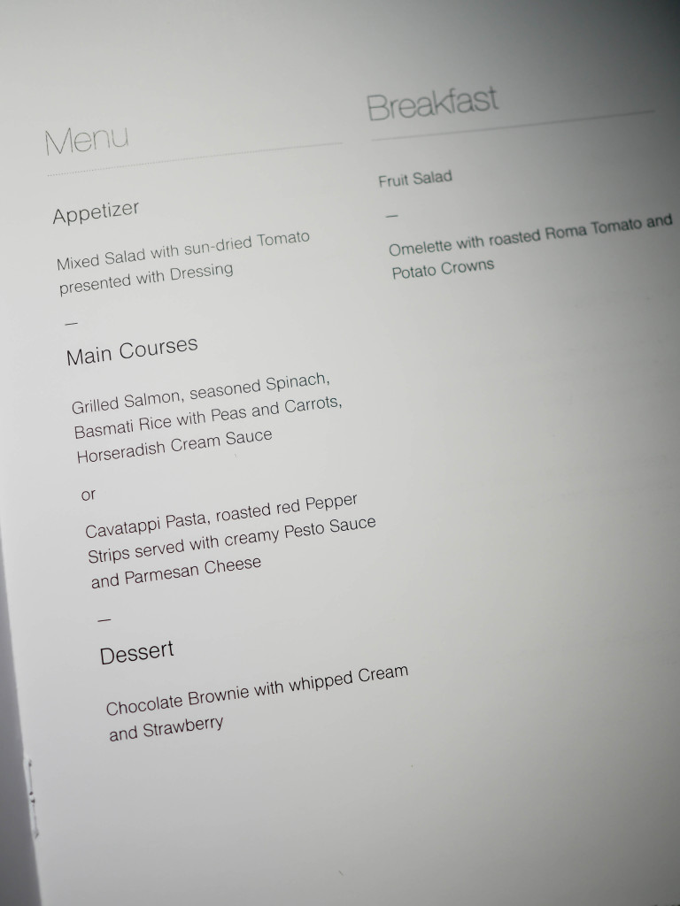 Lufthansa Premium Economy Menu